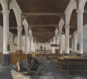 Interiøret i en barokk kirke (Oude Kerk i Amsterdam?)